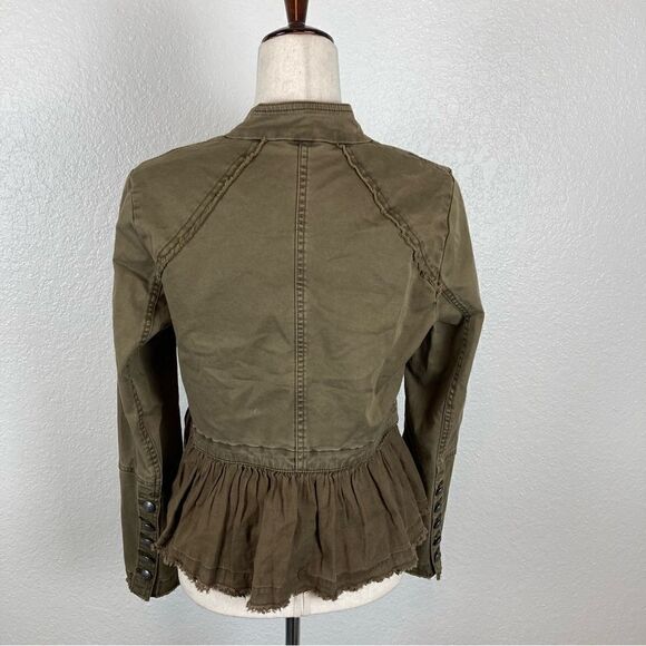 Free People military ruffle hem olive button up jacket S - Picture 7 of 10